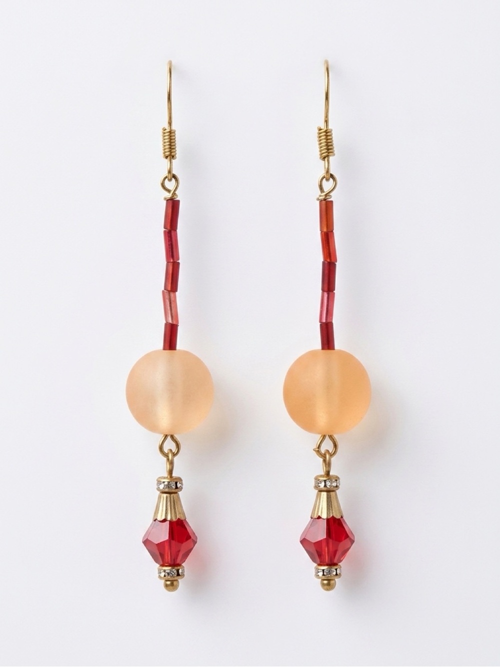 Elegant Peach and Red Bead Drop Earrings